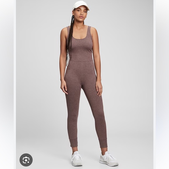 GAP Pants - Gap GapFit Brushed Tech Jersey Bodysuit Open Back Dried Fig Brown